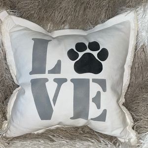 Dog paw print "Love" down filled pillow 18”x 18” cover